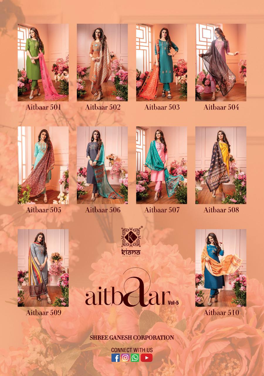 Kiana Launch New New Series Aitbaar Vol 5 Top Bottom With Dupatta Catalogue