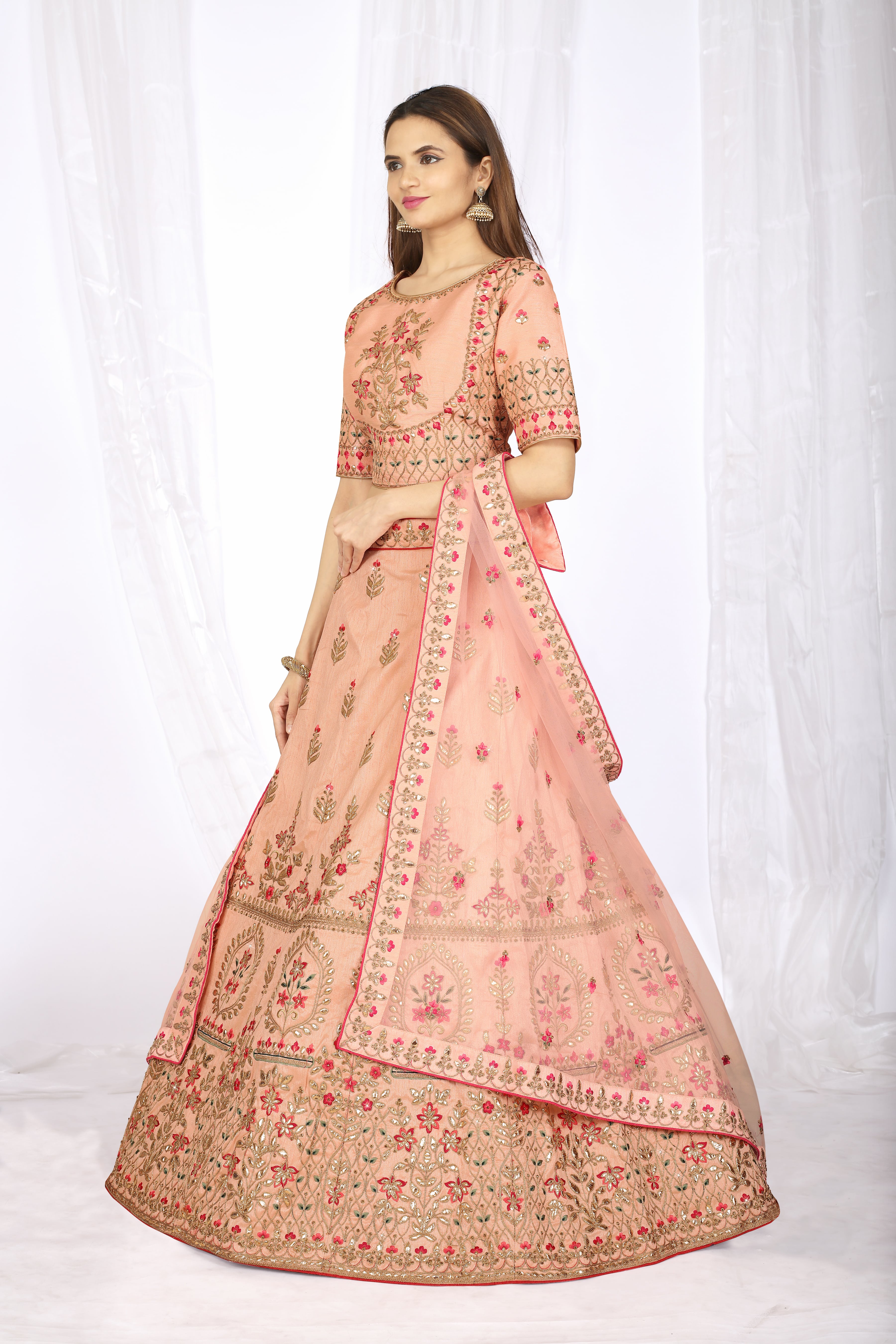 Buy Odette Festive Designer Pink Semi Stitched Lehenga With Unstitched  Blouse (Set of 3) online