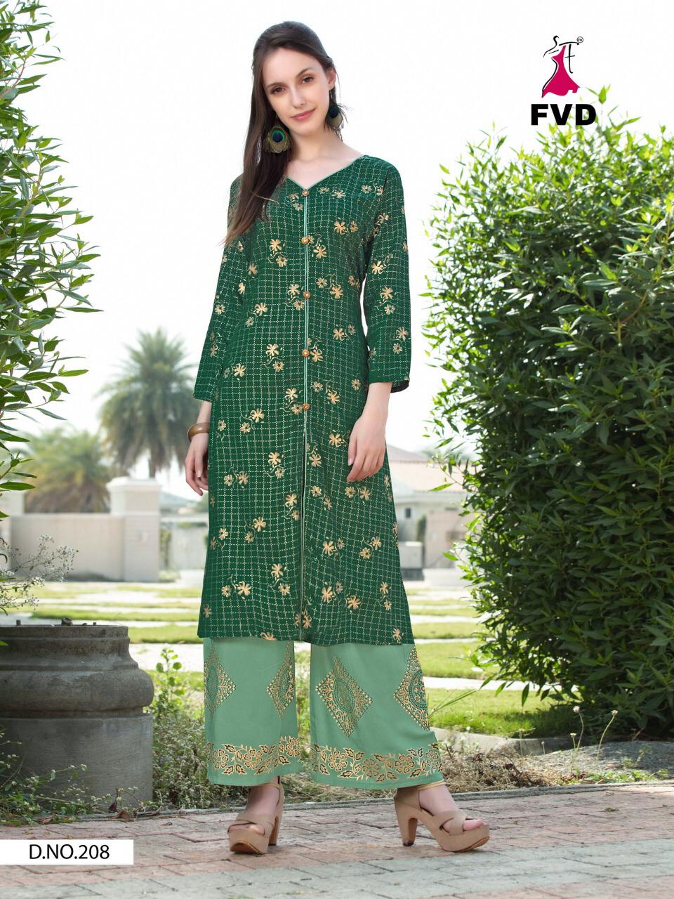 Fvd Presents Classic Gold 3 Rayon Printed Kurti With Bottom