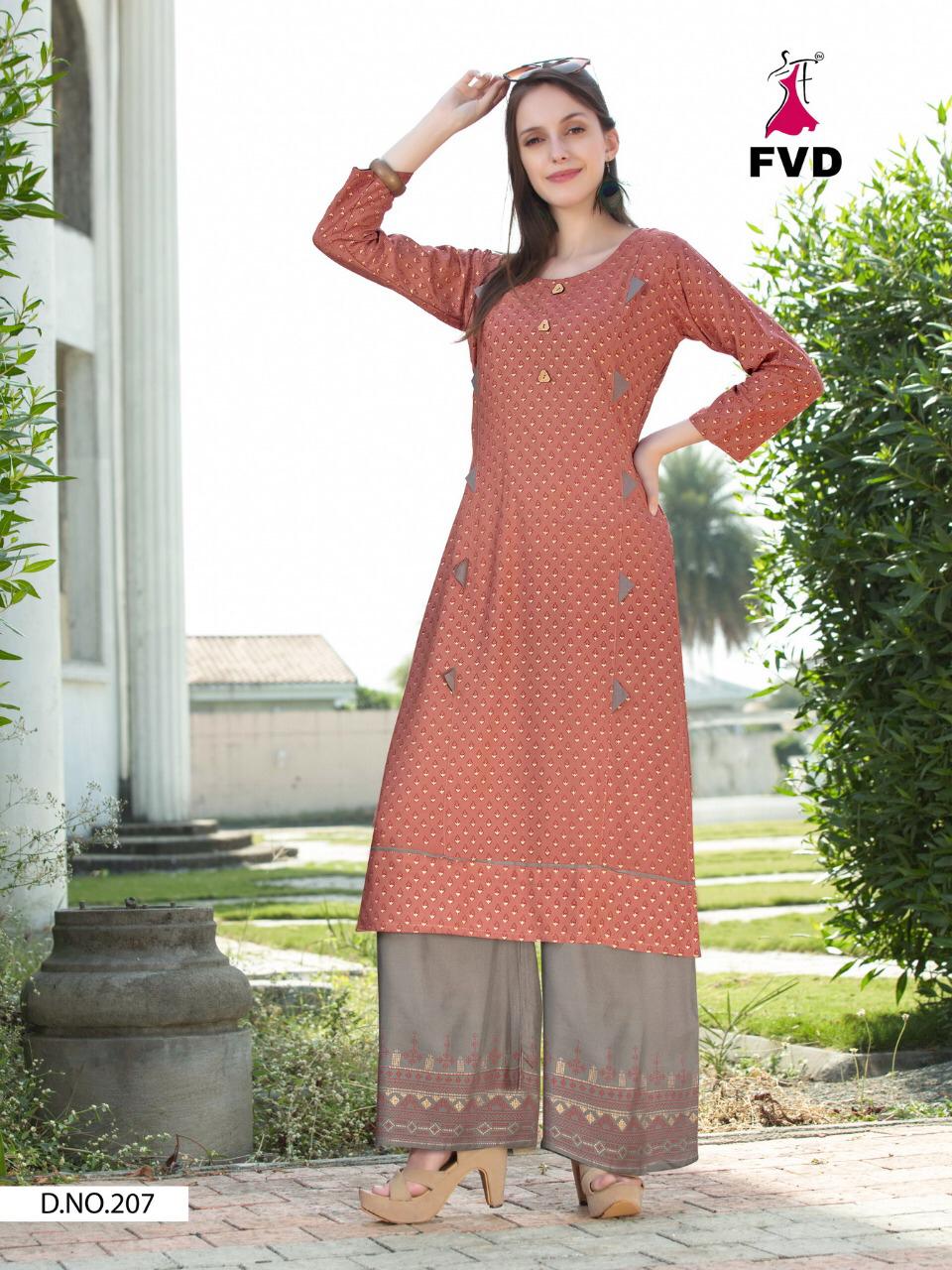 Fvd Presents Classic Gold 3 Rayon Printed Kurti With Bottom