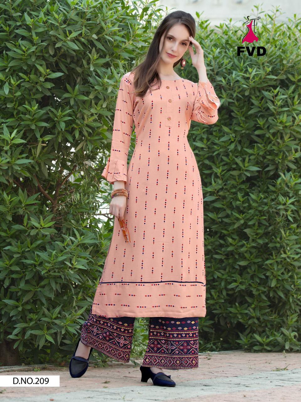 Fvd Presents Classic Gold 3 Rayon Printed Kurti With Bottom