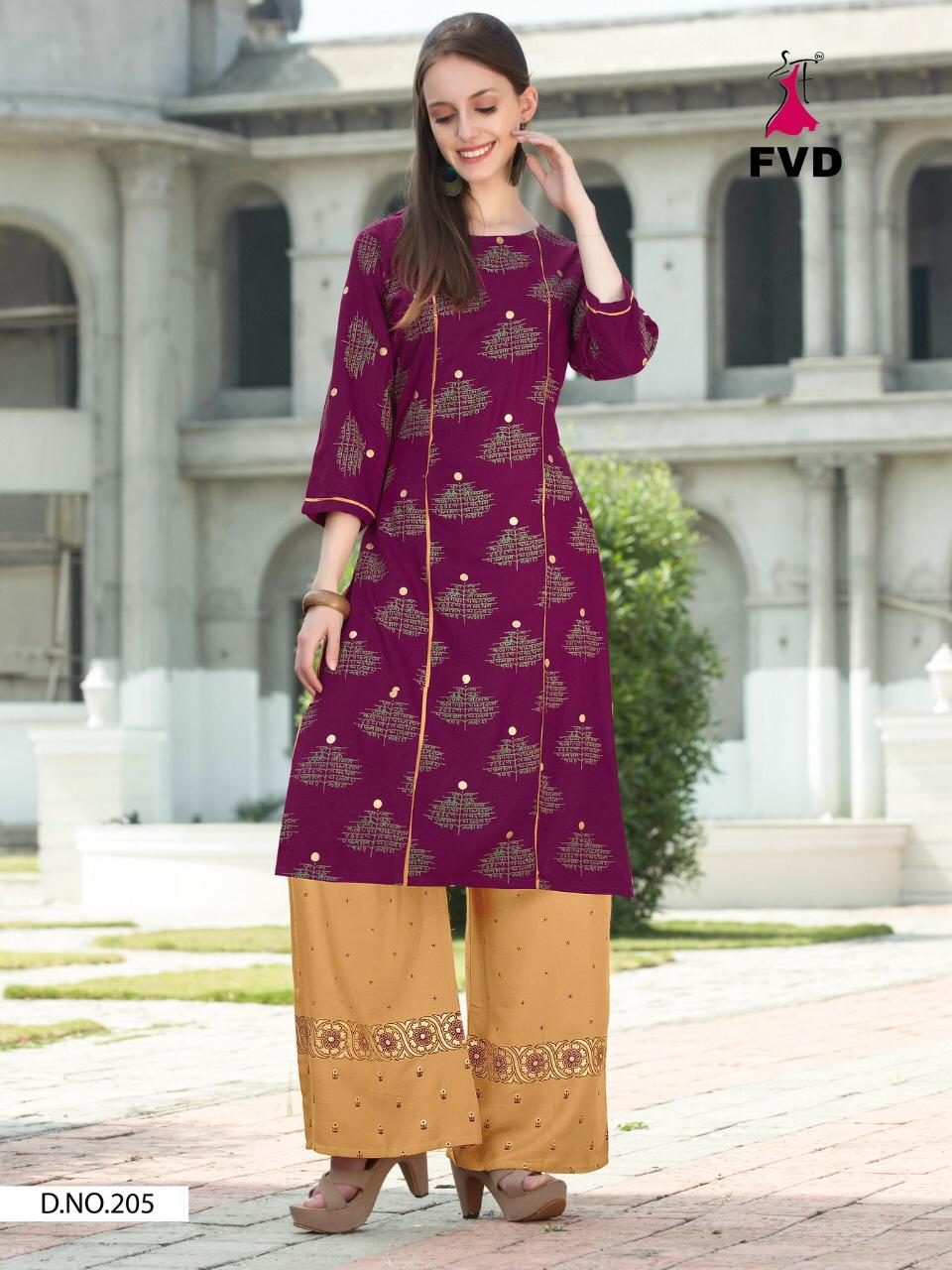 Fvd Presents Classic Gold 3 Rayon Printed Kurti With Bottom