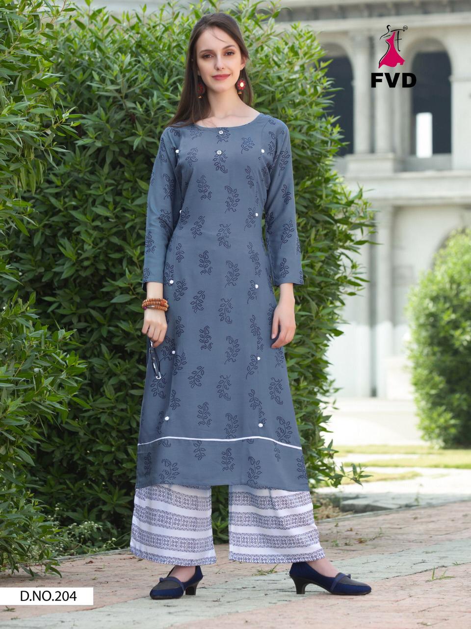 Fvd Presents Classic Gold 3 Rayon Printed Kurti With Bottom