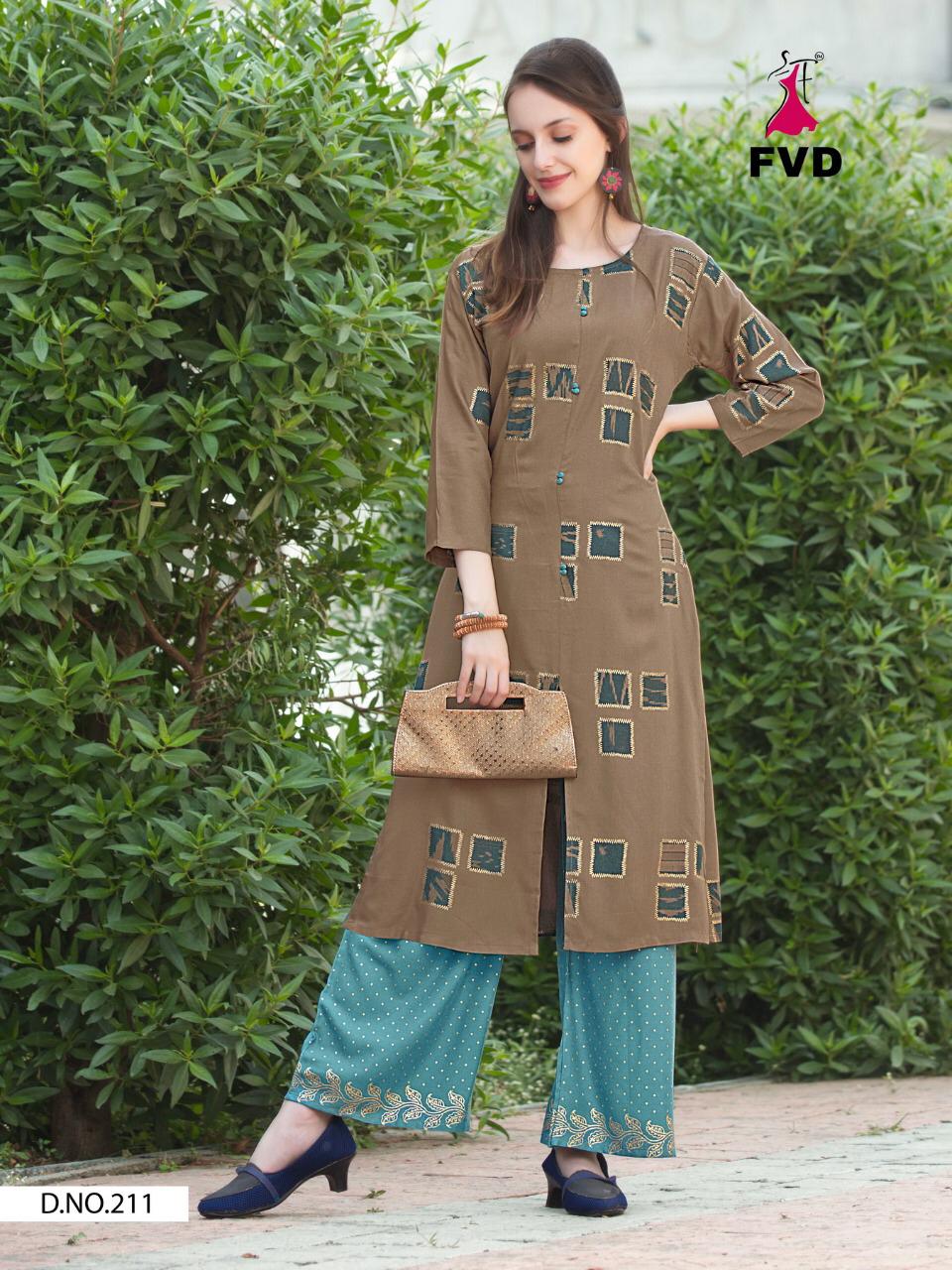 Fvd Presents Classic Gold 3 Rayon Printed Kurti With Bottom