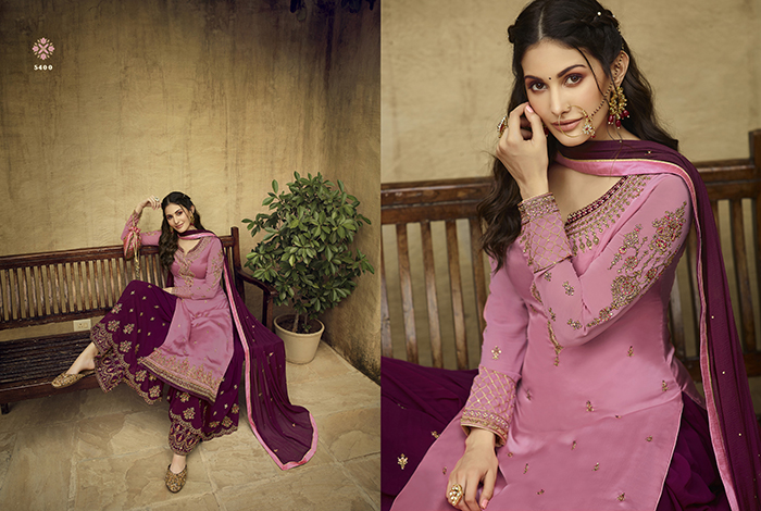 Glossy 5400 Embroidery Designer Wholesale Salwar Suits Collection