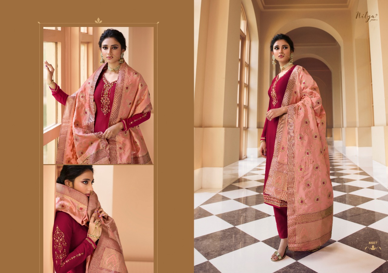 Lt Nitya 166 Satin Georgette Designer Dress Material Collection