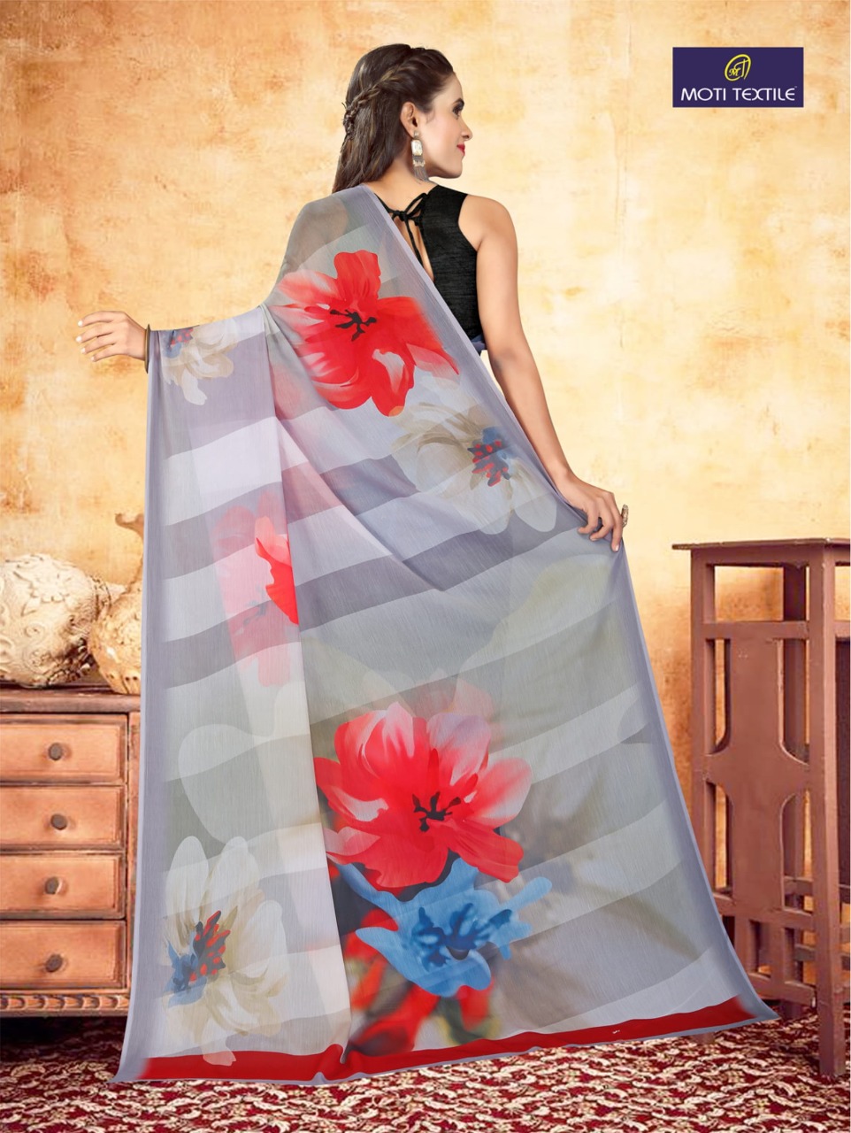 Moti Textile Presents Daizy Chiffon Digital Print Saree Collection