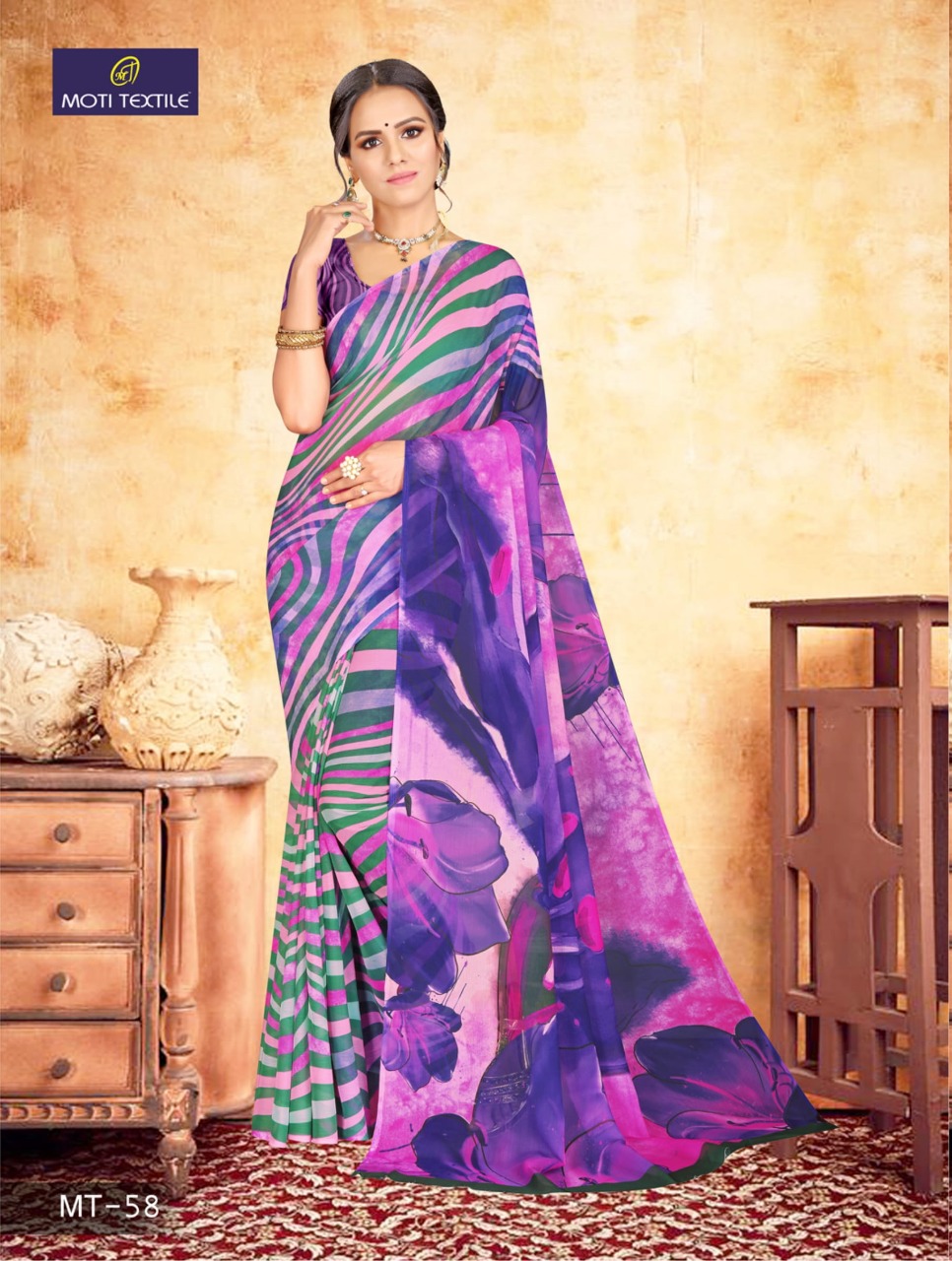 Moti Textile Presents Daizy Chiffon Digital Print Saree Collection