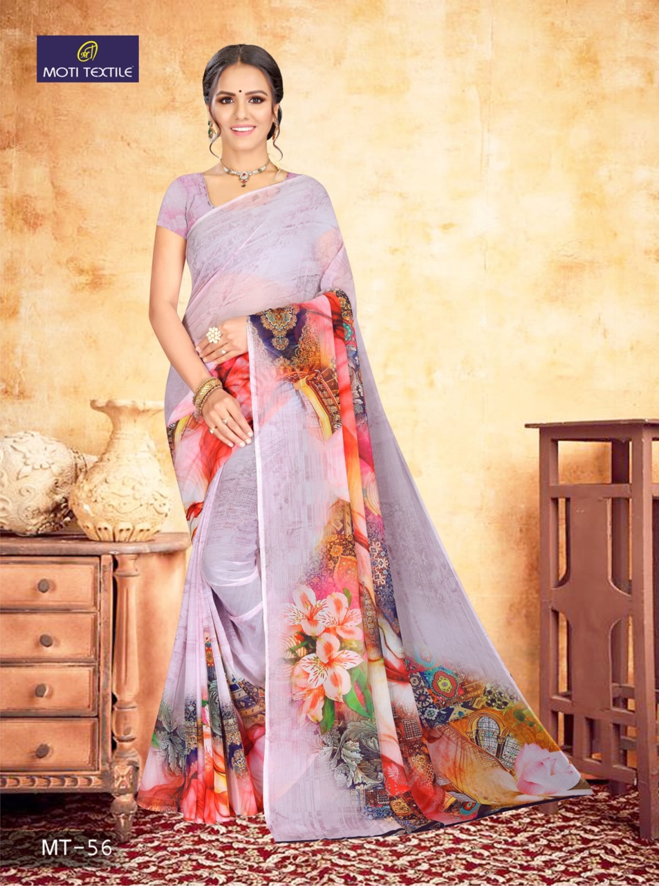 Moti Textile Presents Daizy Chiffon Digital Print Saree Collection