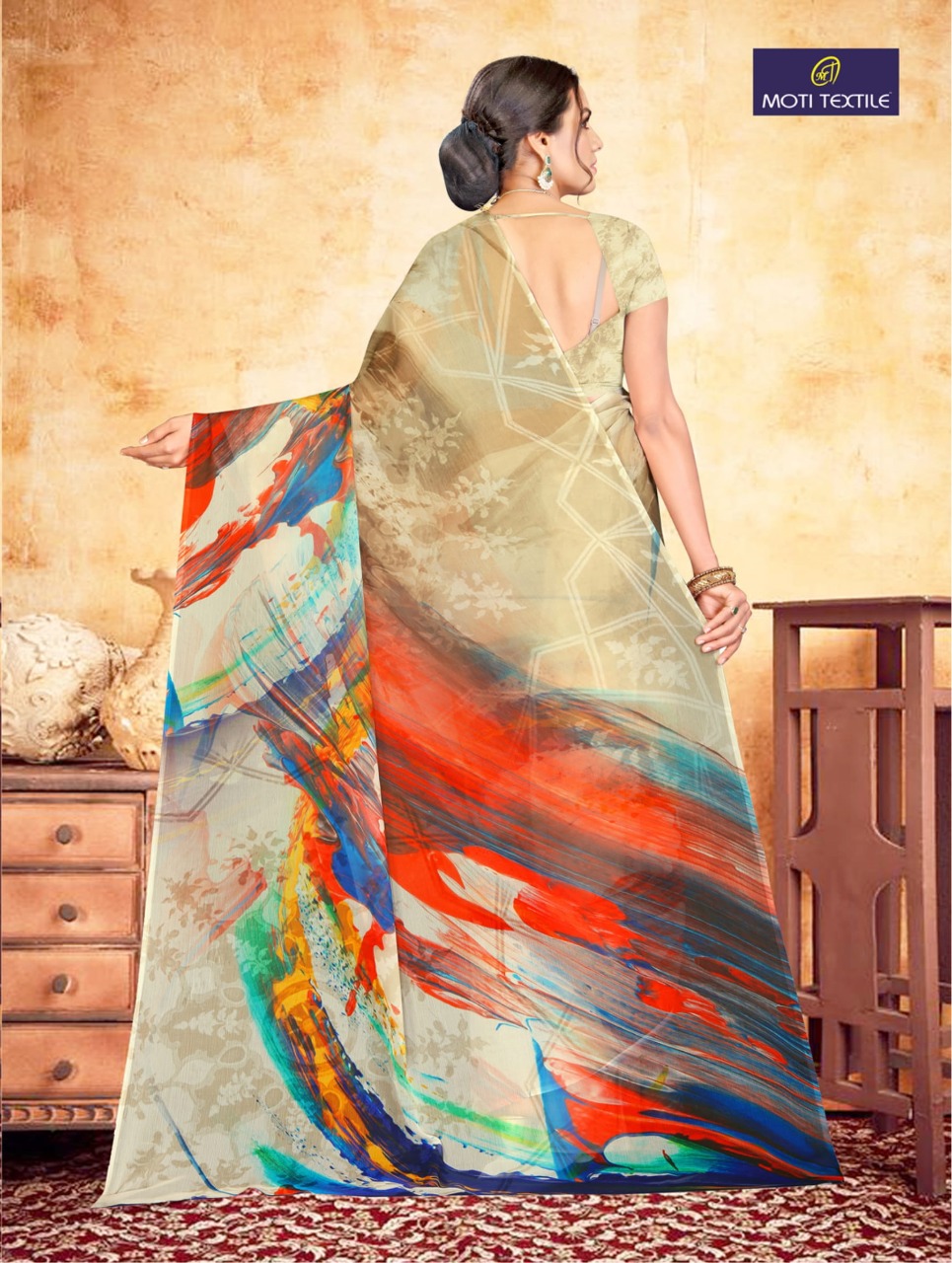 Moti Textile Presents Daizy Chiffon Digital Print Saree Collection