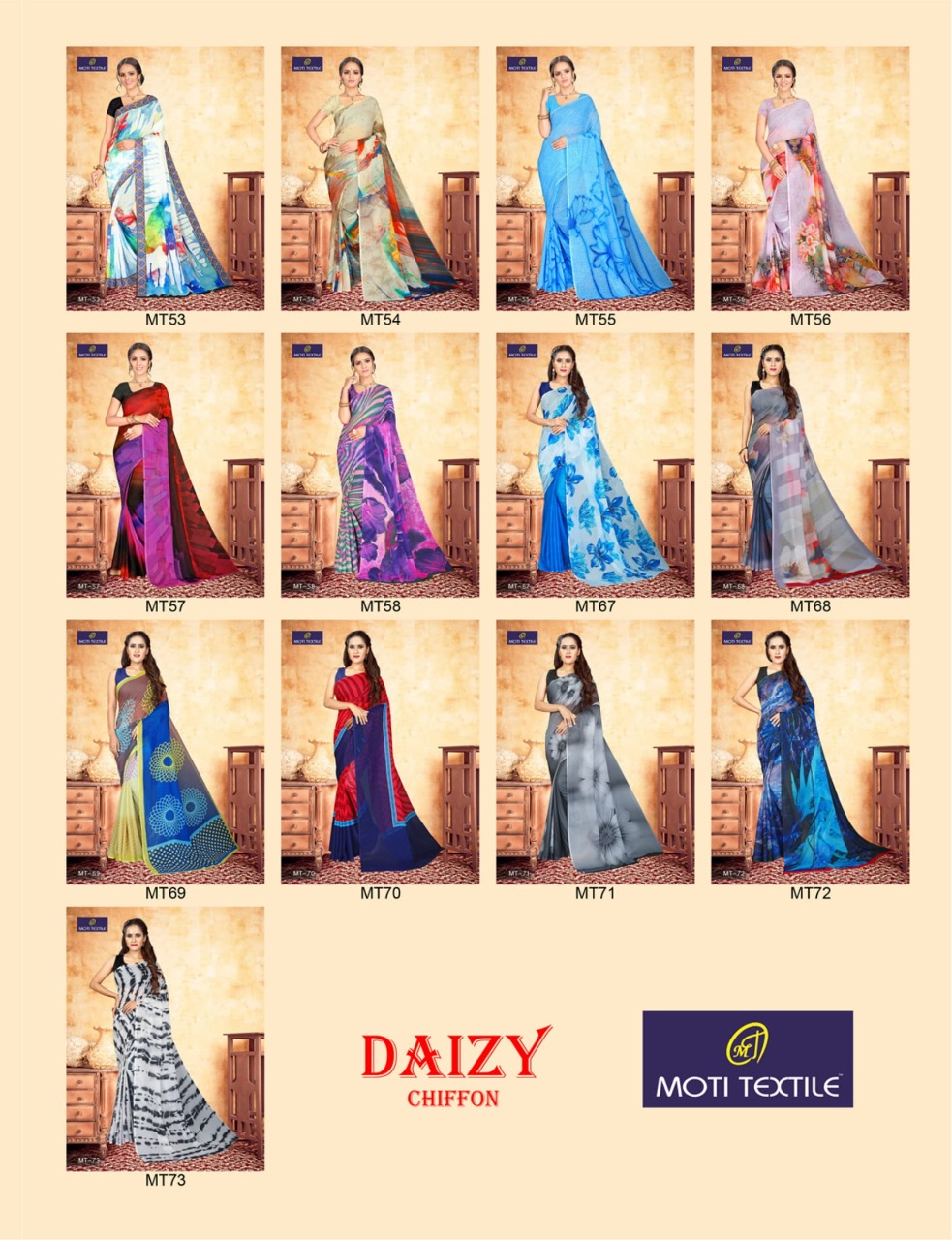 Moti Textile Presents Daizy Chiffon Digital Print Saree Collection