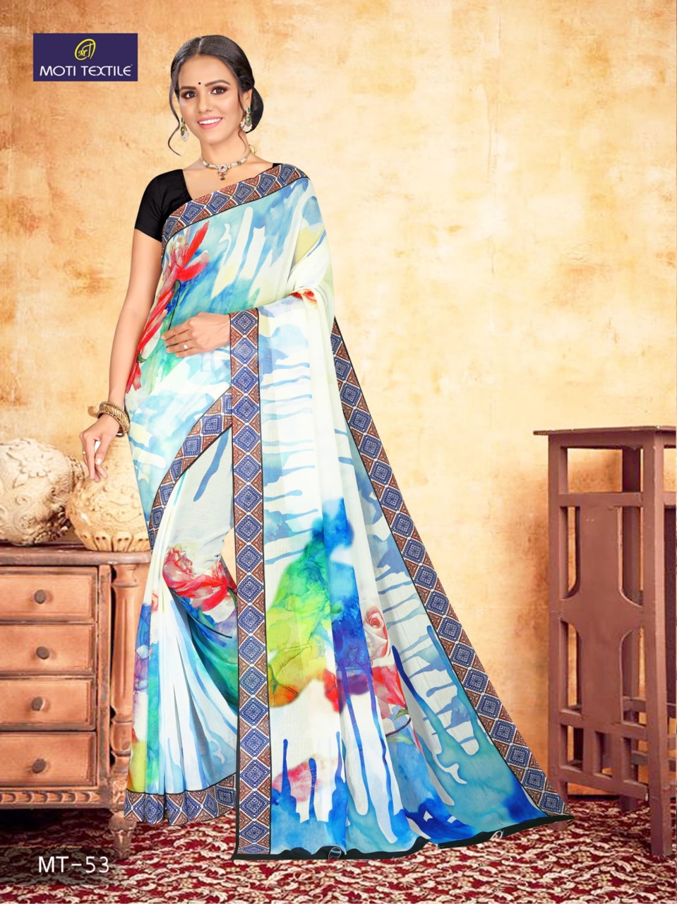 Moti Textile Presents Daizy Chiffon Digital Print Saree Collection