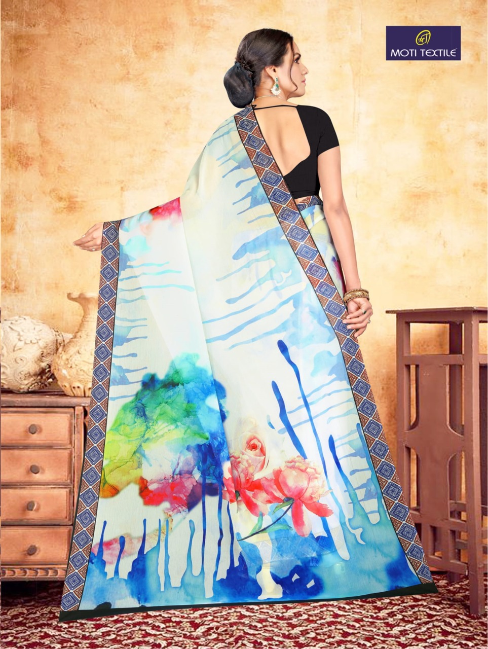 Moti Textile Presents Daizy Chiffon Digital Print Saree Collection