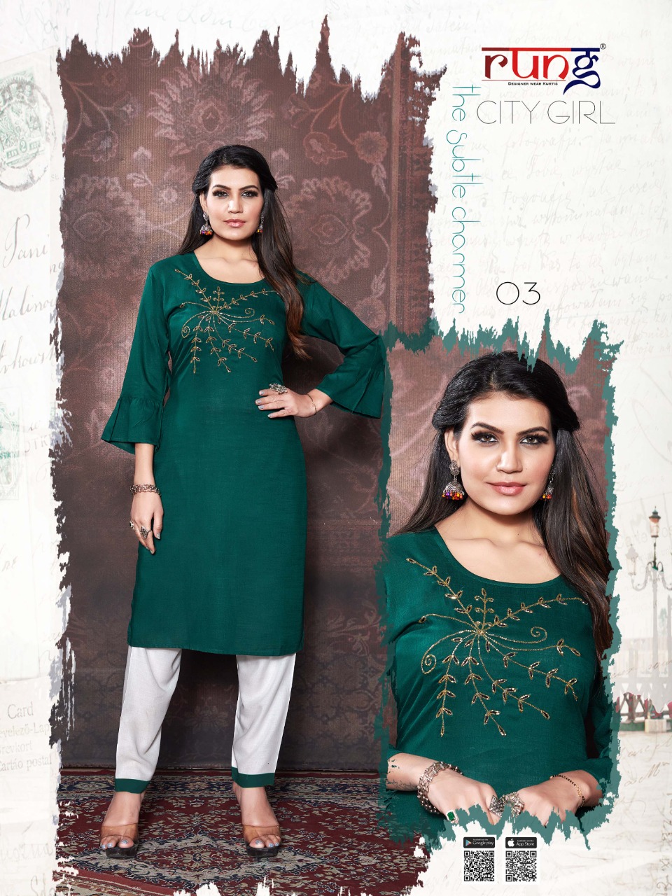 Rung Presents City Girl Casual Wear Kurti With Bottom Collection