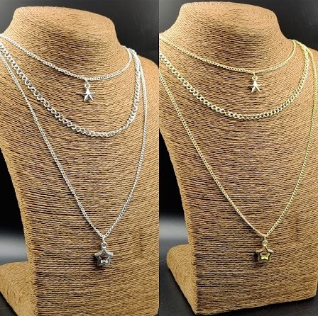 Ij Multilayer Silver & Gold Stick Chain Coin Necklace