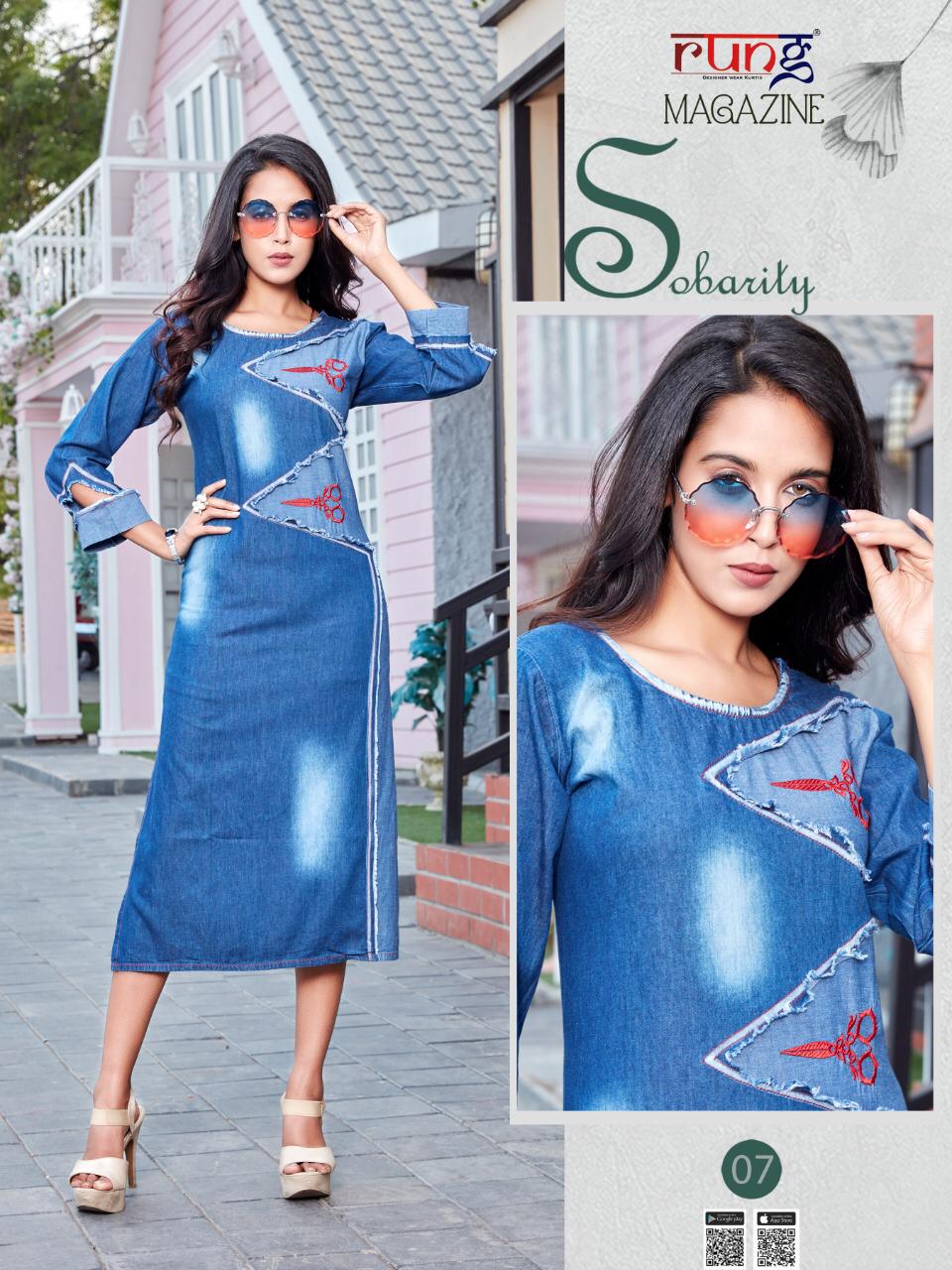 Women's Embroidered A-Line Denim Kurta (Blue) - YASH GALLERY - 3204962