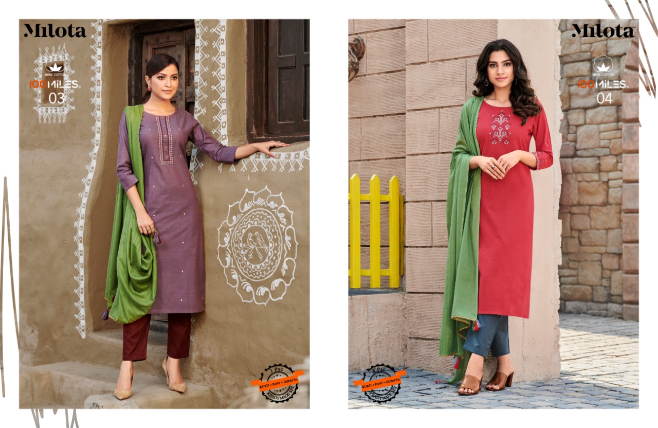 100miles Milota Casual Wear Kurtis With Pants And Dupatta