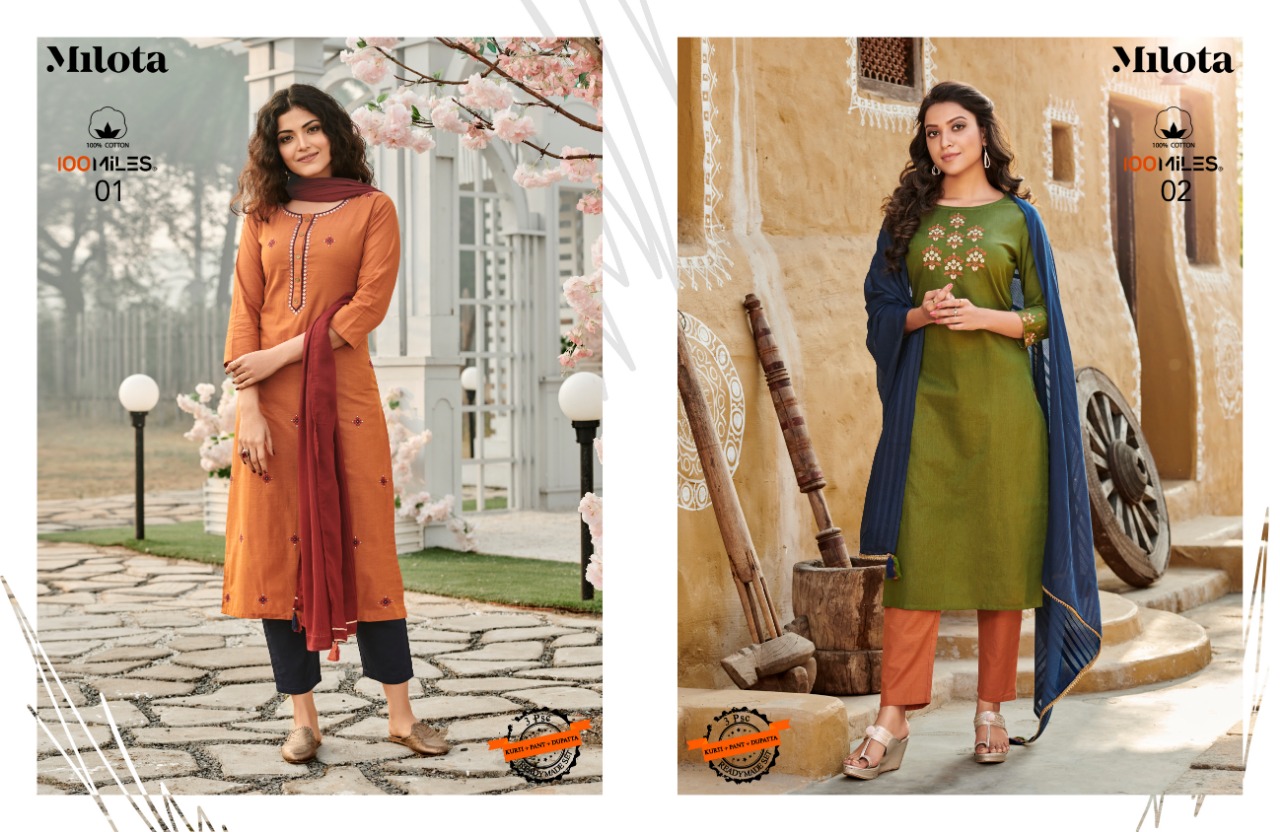 100miles Milota Casual Wear Kurtis With Pants And Dupatta