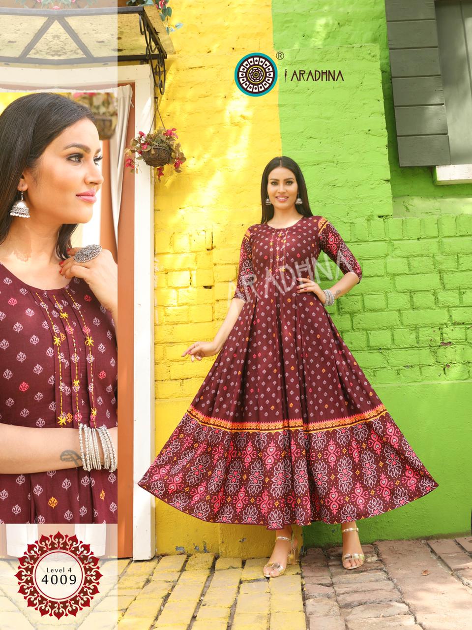 Aradhana Level  Vol 4 Cotton Designer Flair Kurti  Catalog