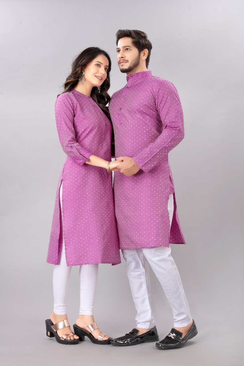 Couple Kurta Violet Pink Color