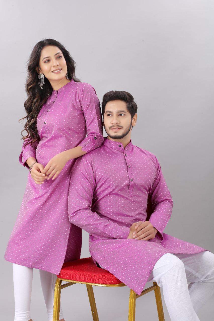 Couple Kurta Violet Pink Color