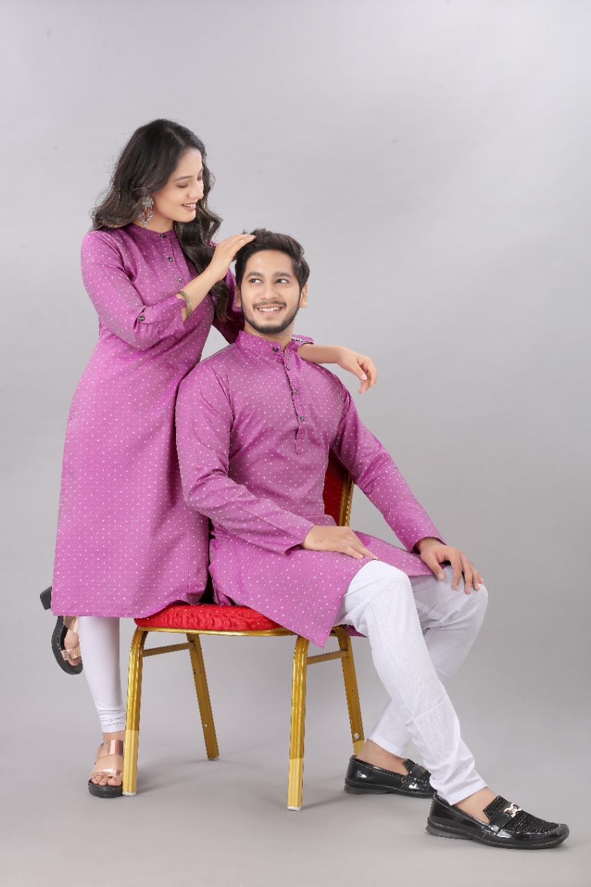 Couple Kurta Violet Pink Color