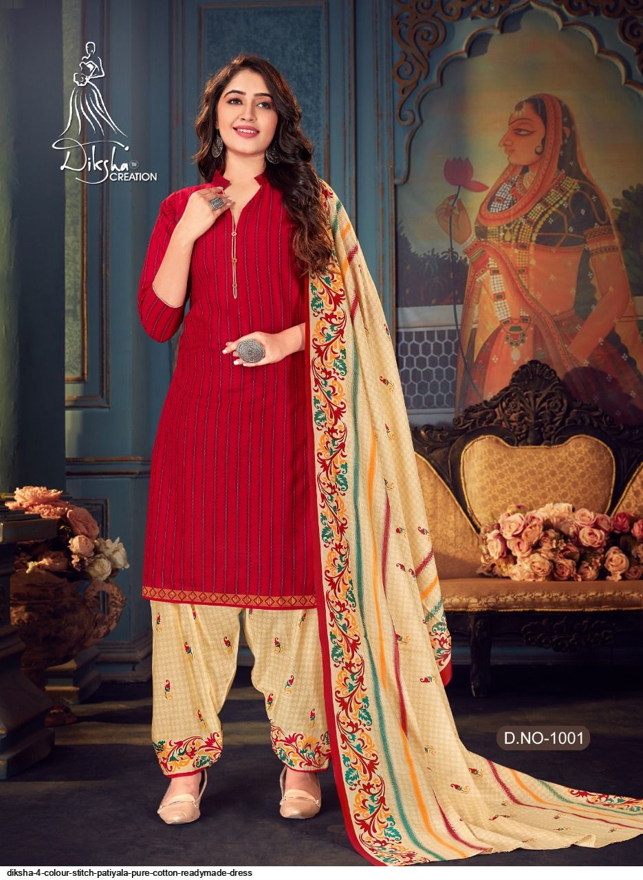 Diksha 4 Colour  Stitch Patiyala Cotton  Designer Dress Material Catalog