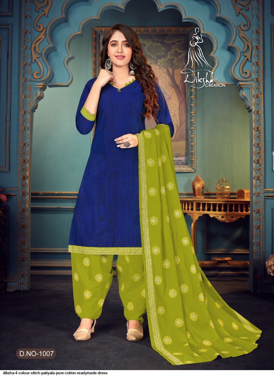 Diksha 4 Colour  Stitch Patiyala Cotton  Designer Dress Material Catalog