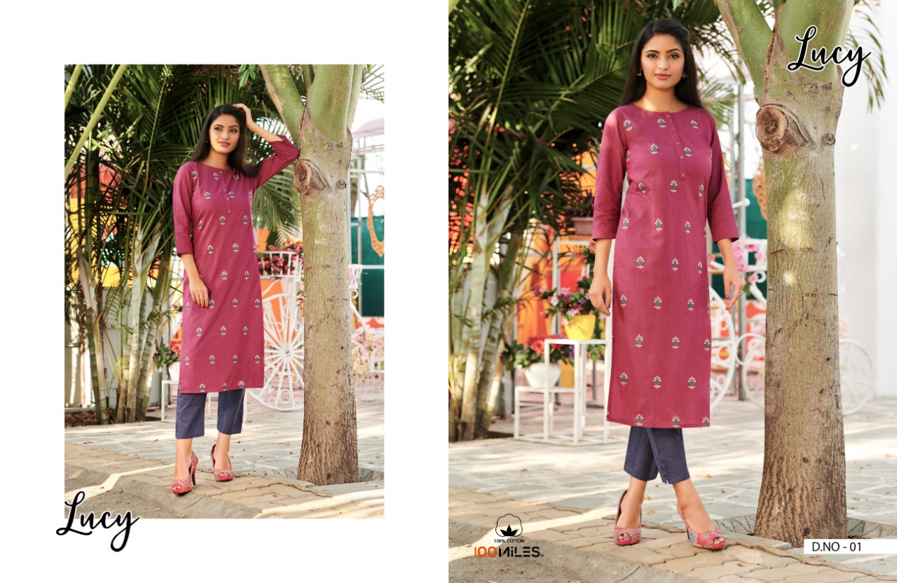 100miles Lucy Fancy Pure Cotton Embroidered Kurtis