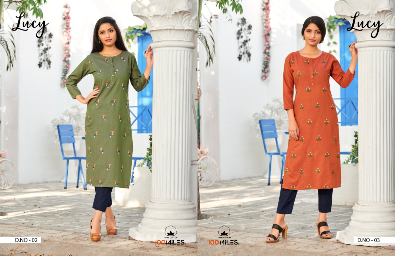 100miles Lucy Fancy Pure Cotton Embroidered Kurtis