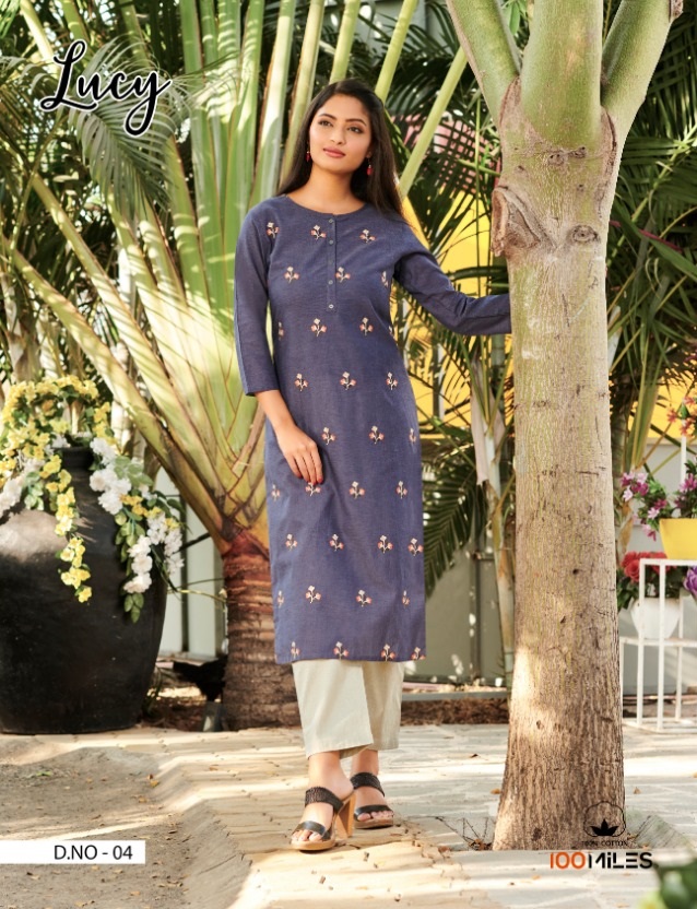 100miles Lucy Fancy Pure Cotton Embroidered Kurtis