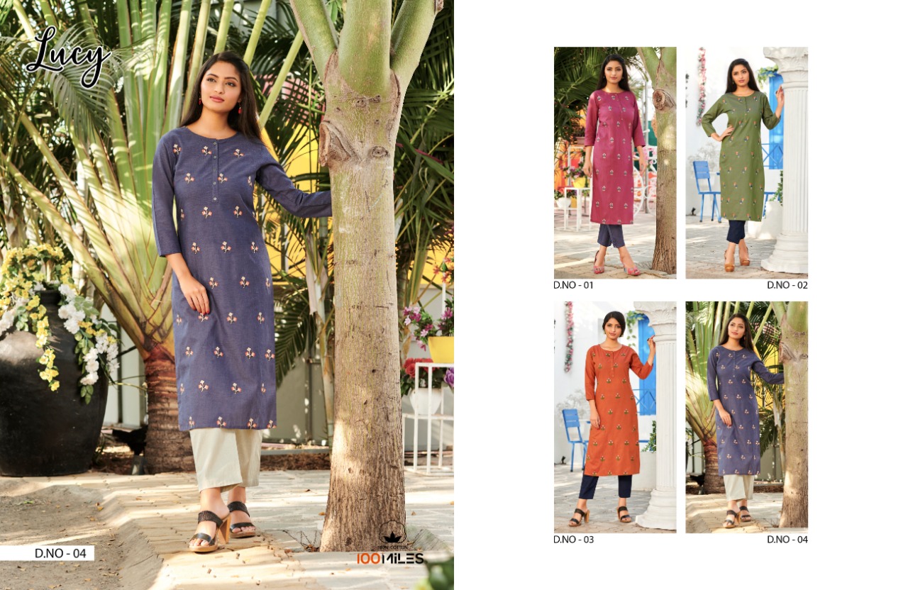 100miles Lucy Fancy Pure Cotton Embroidered Kurtis