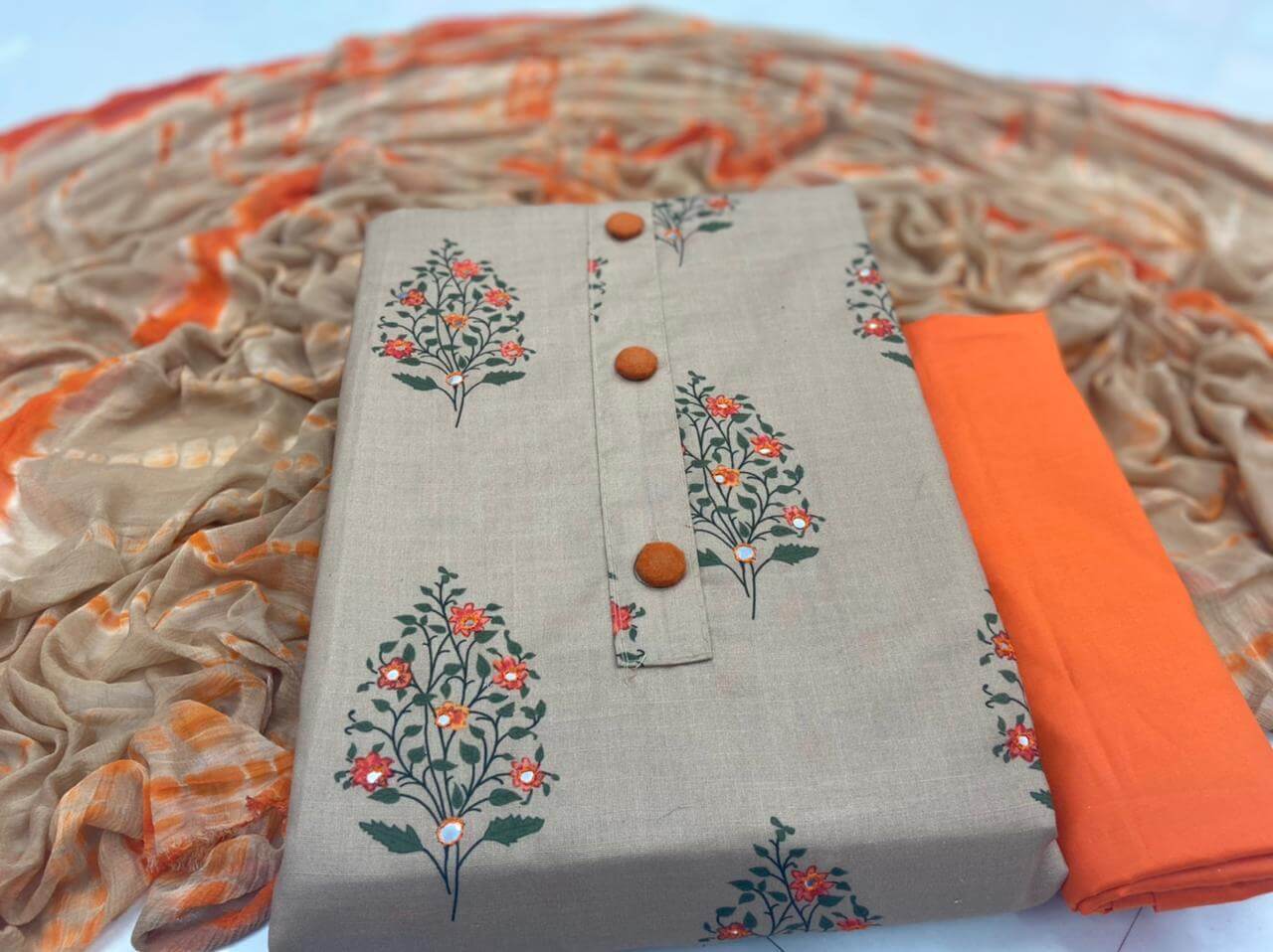 Cotton Satin Neckline Mirror Thread work Bandhani Dress Material  (Unstitched) – Ethenika.com