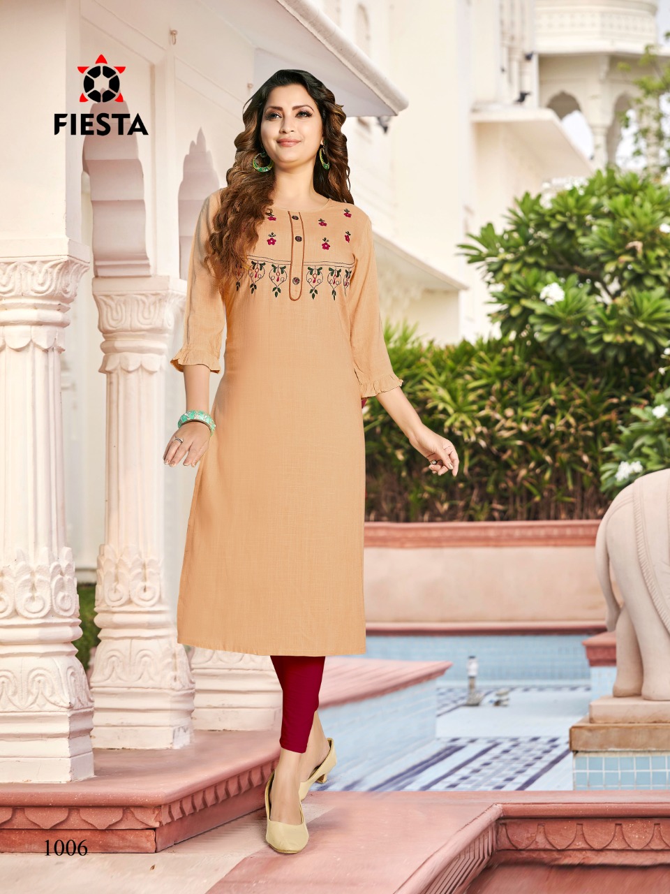 Fiesta Pink City Rayon Fancy Embroidery Kurti Catalog