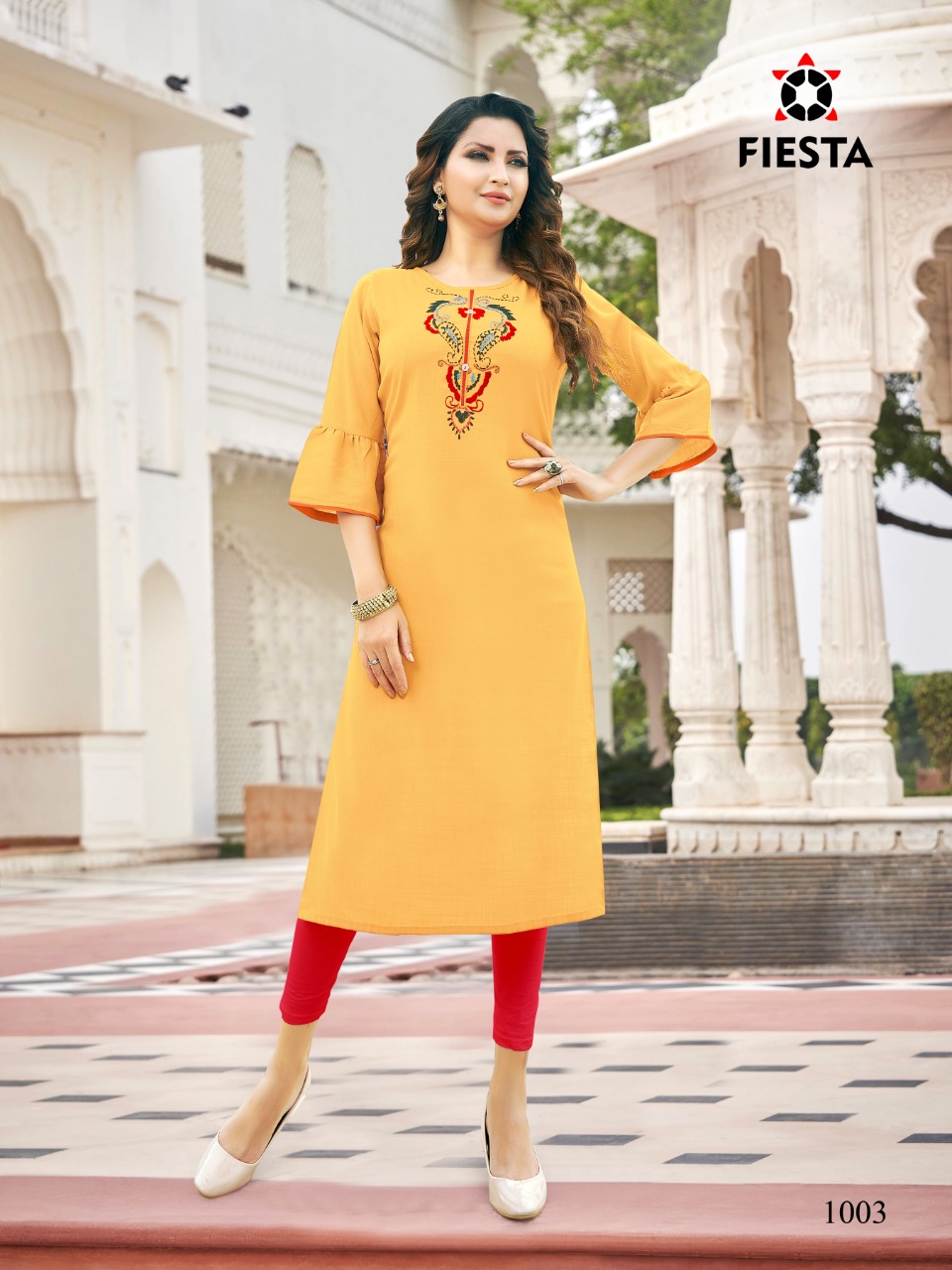 Fiesta Pink City Rayon Fancy Embroidery Kurti Catalog