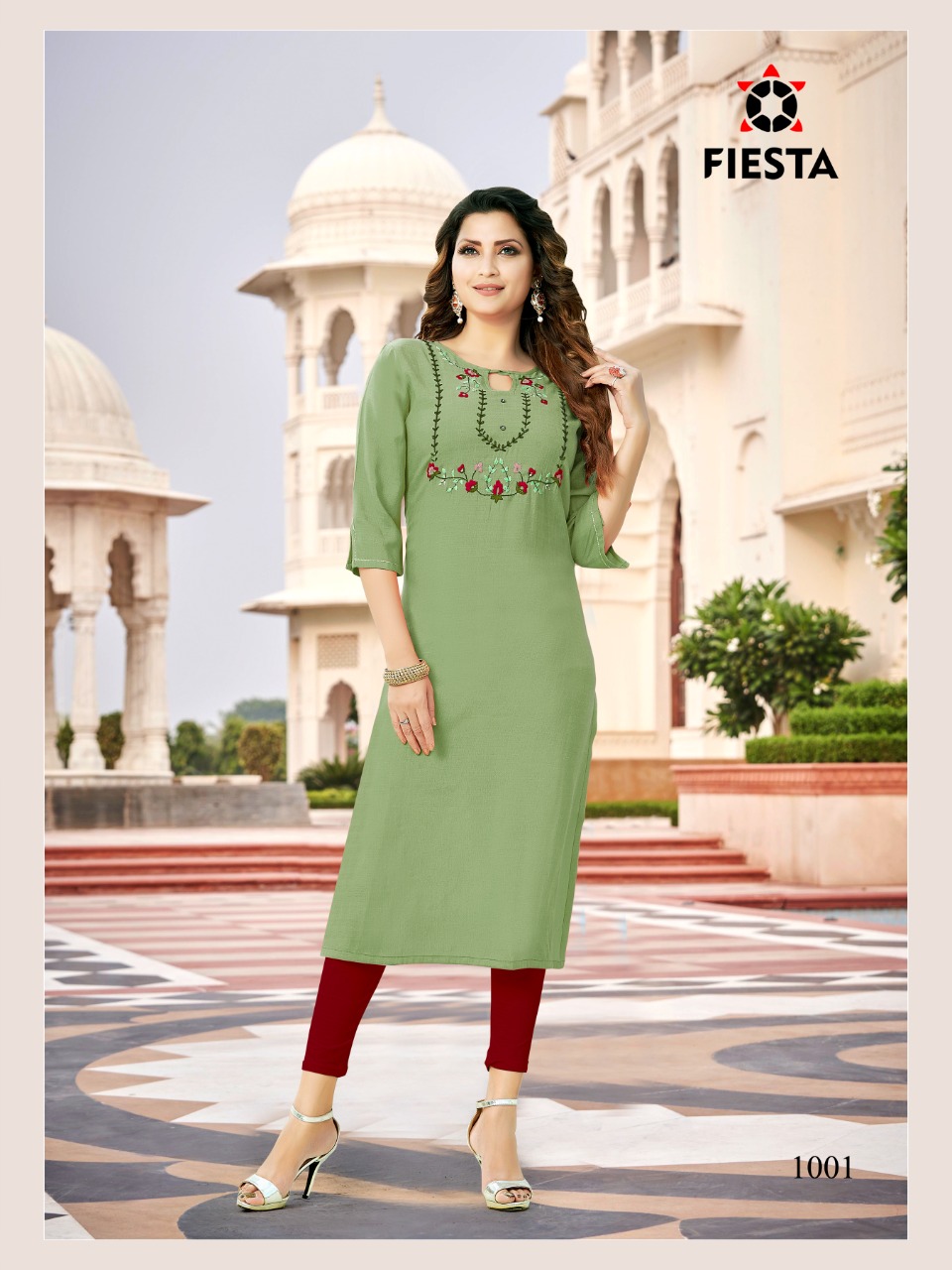 Fiesta Pink City Rayon Fancy Embroidery Kurti Catalog