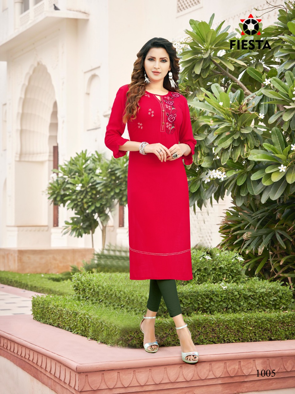 Fiesta Pink City Rayon Fancy Embroidery Kurti Catalog