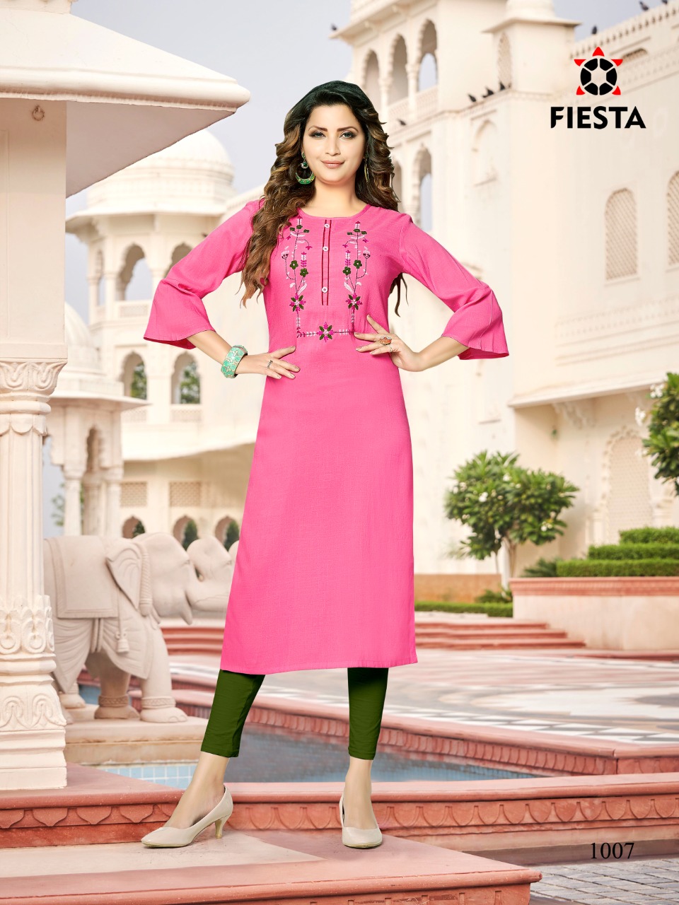 Fiesta Pink City Rayon Fancy Embroidery Kurti Catalog