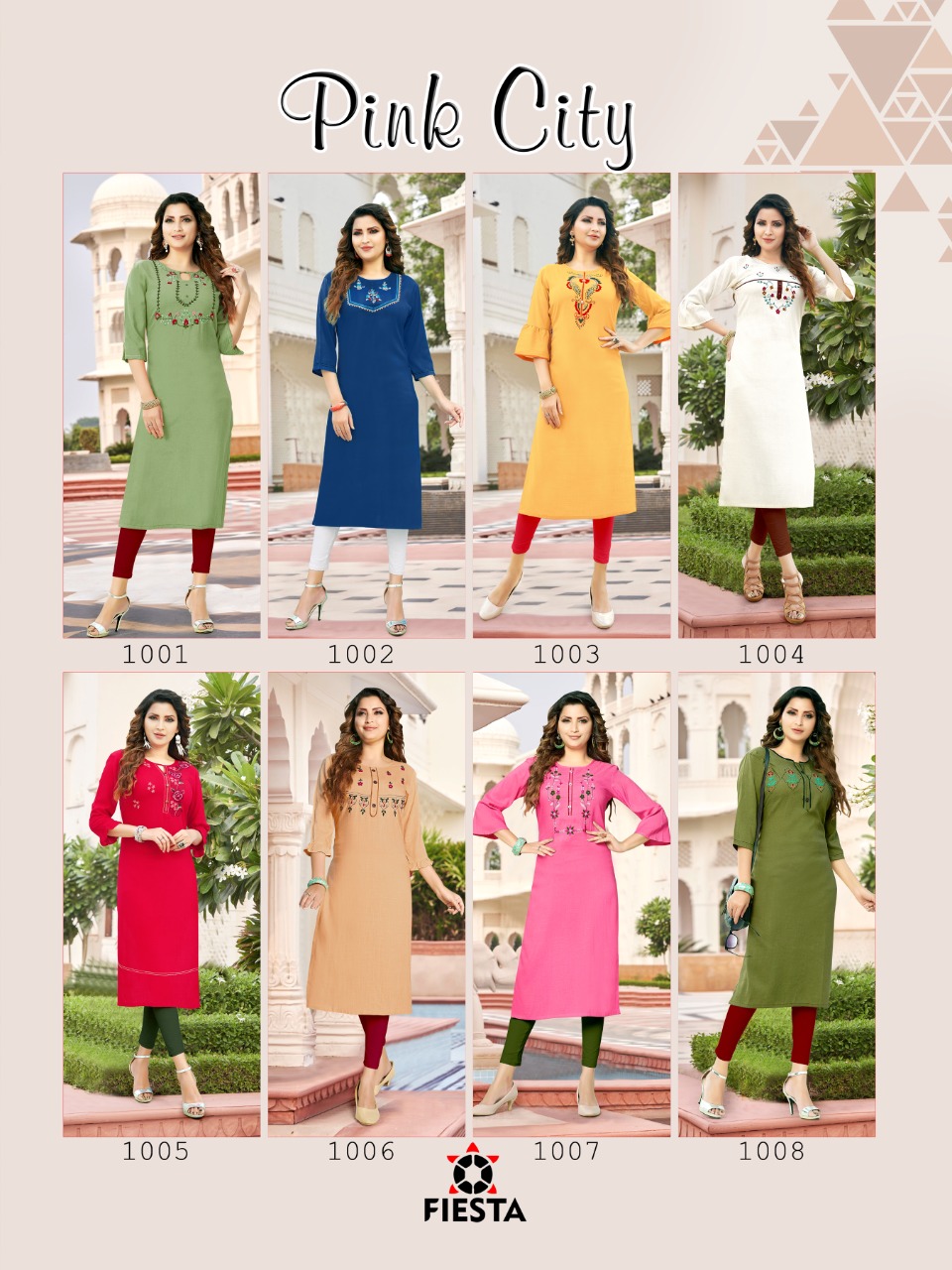 Fiesta Pink City Rayon Fancy Embroidery Kurti Catalog