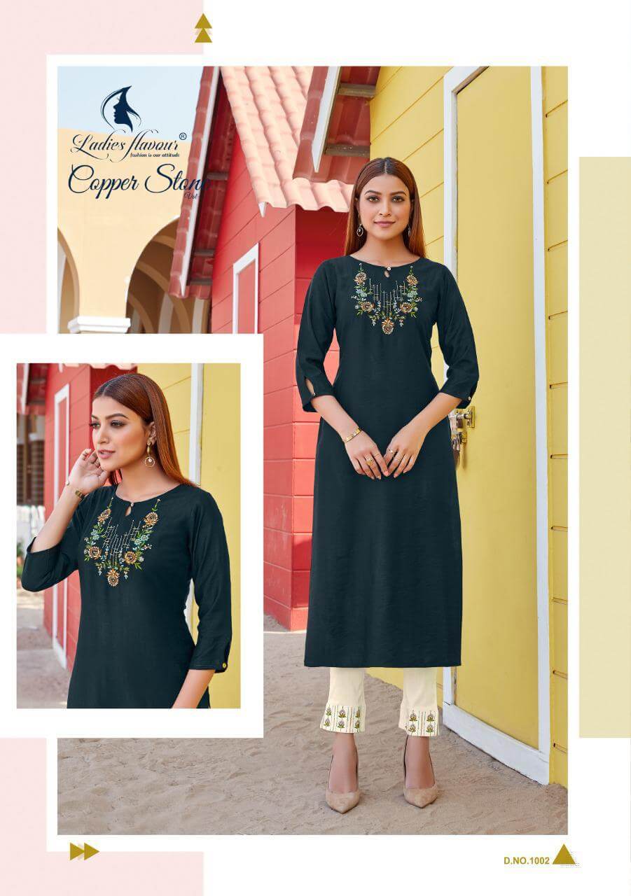 Ladies Flavour Copper Stone Vol  2 Viscose Fancy Embroidery Kurti With Bottom