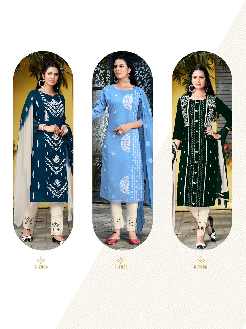 Rt Lucknowi Heavy Embroidery Kurti With Pant And Dupatta Ready Made Catalog