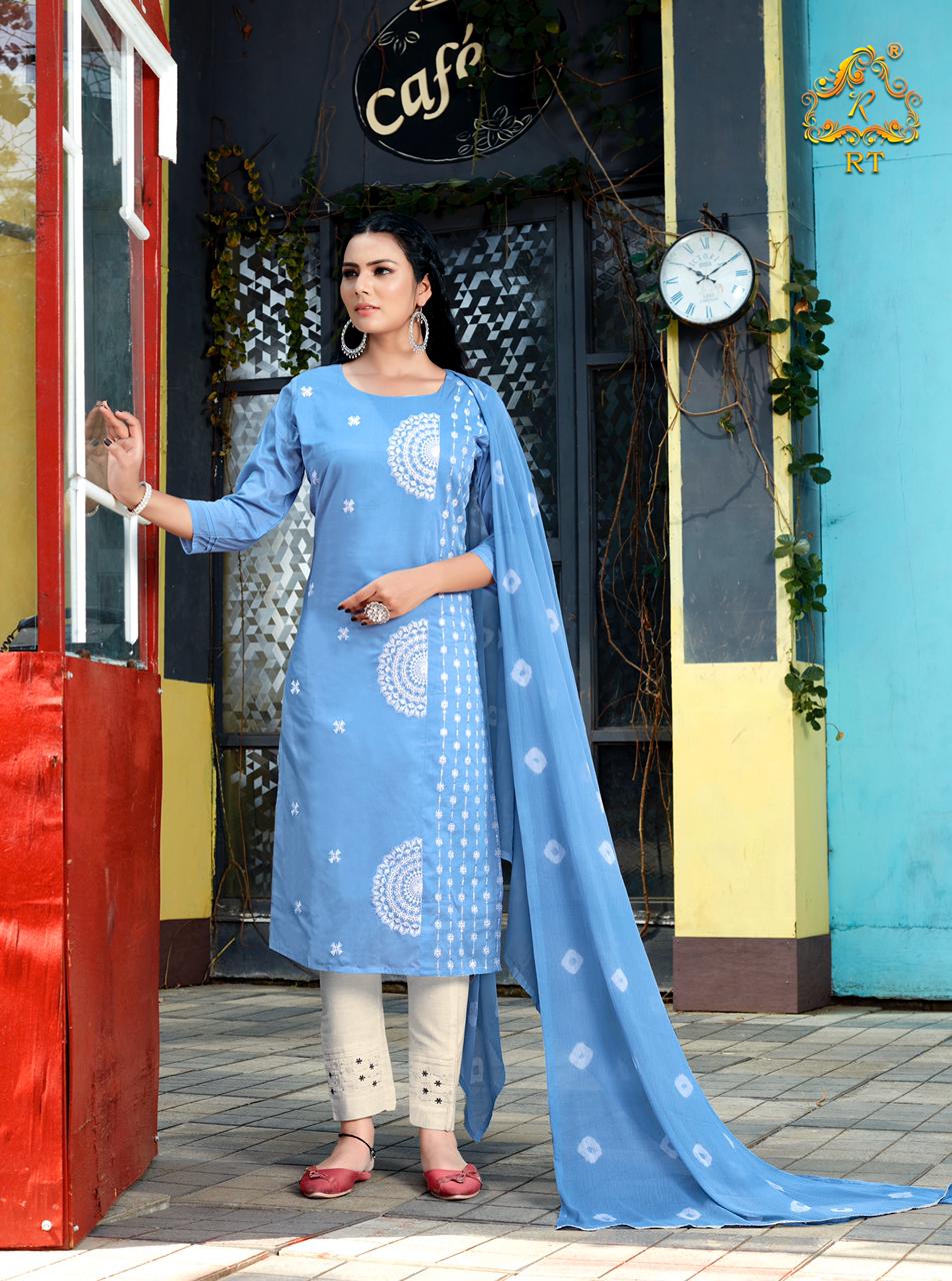 Rt Lucknowi Heavy Embroidery Kurti With Pant And Dupatta Ready Made Catalog