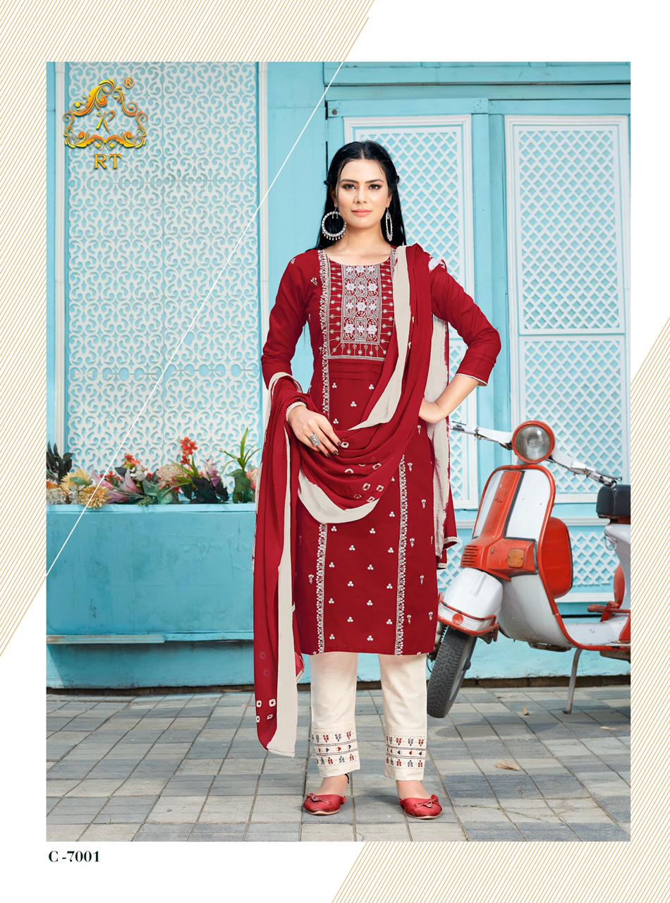 Rt Lucknowi Heavy Embroidery Kurti With Pant And Dupatta Ready Made Catalog