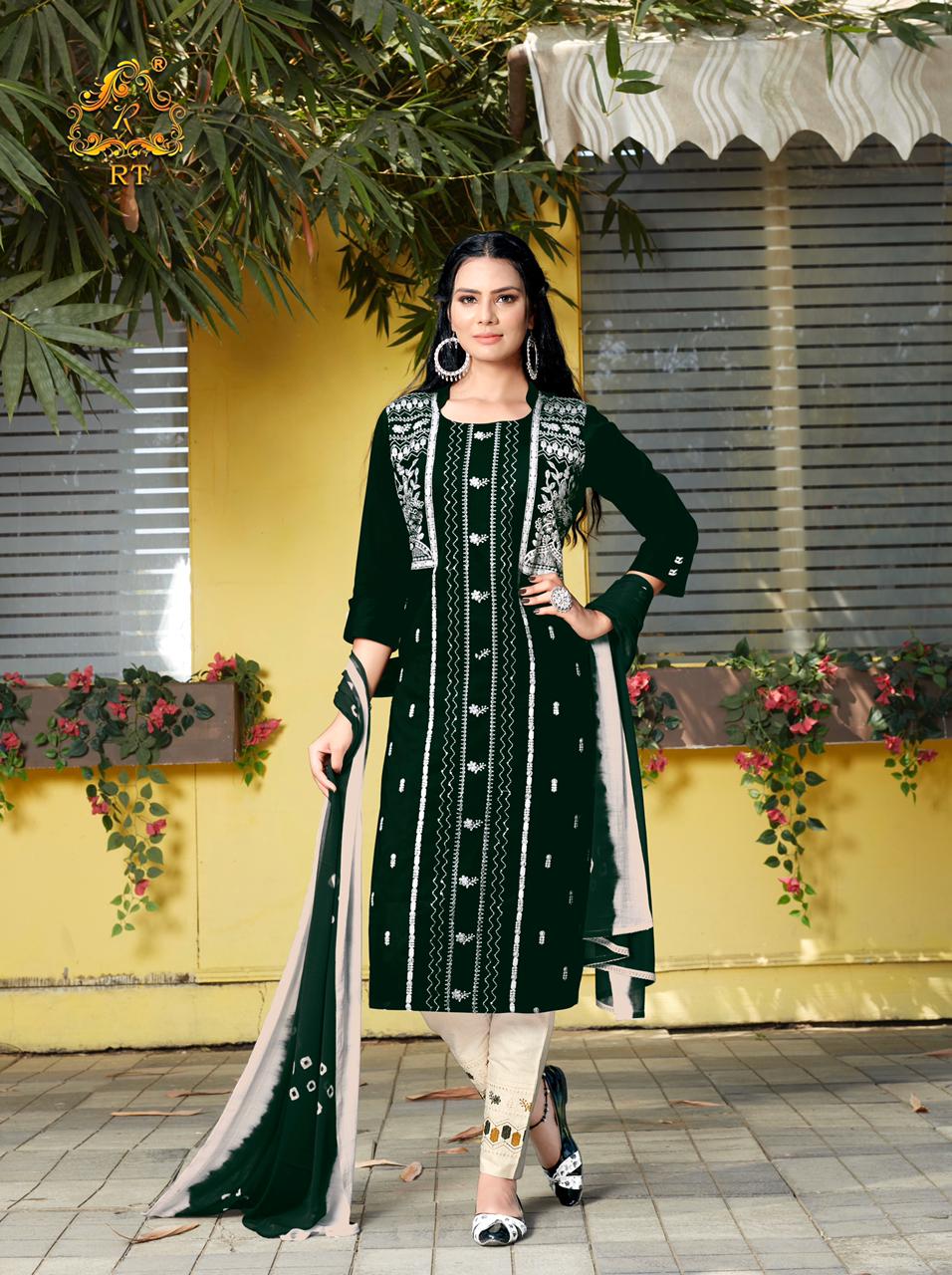 Rt Lucknowi Heavy Embroidery Kurti With Pant And Dupatta Ready Made Catalog