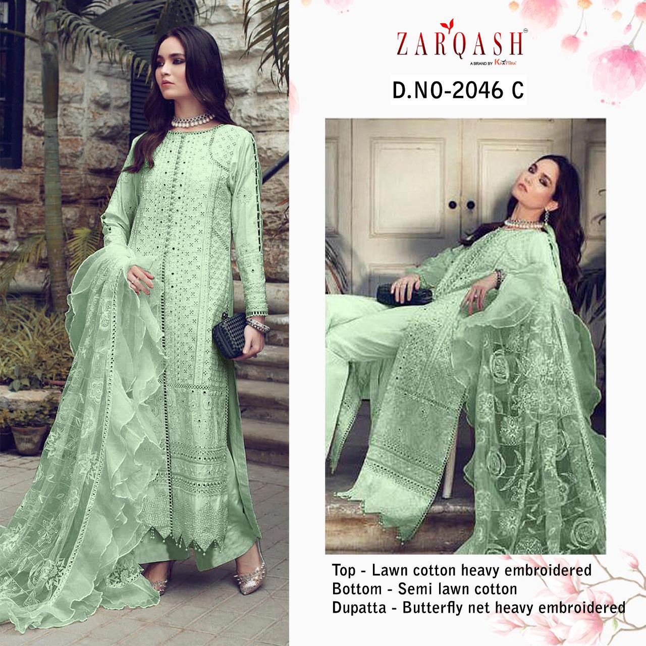 Zarqash Rouche Designer Cotton Embroidery Pakistani Salwar Suits Catalog