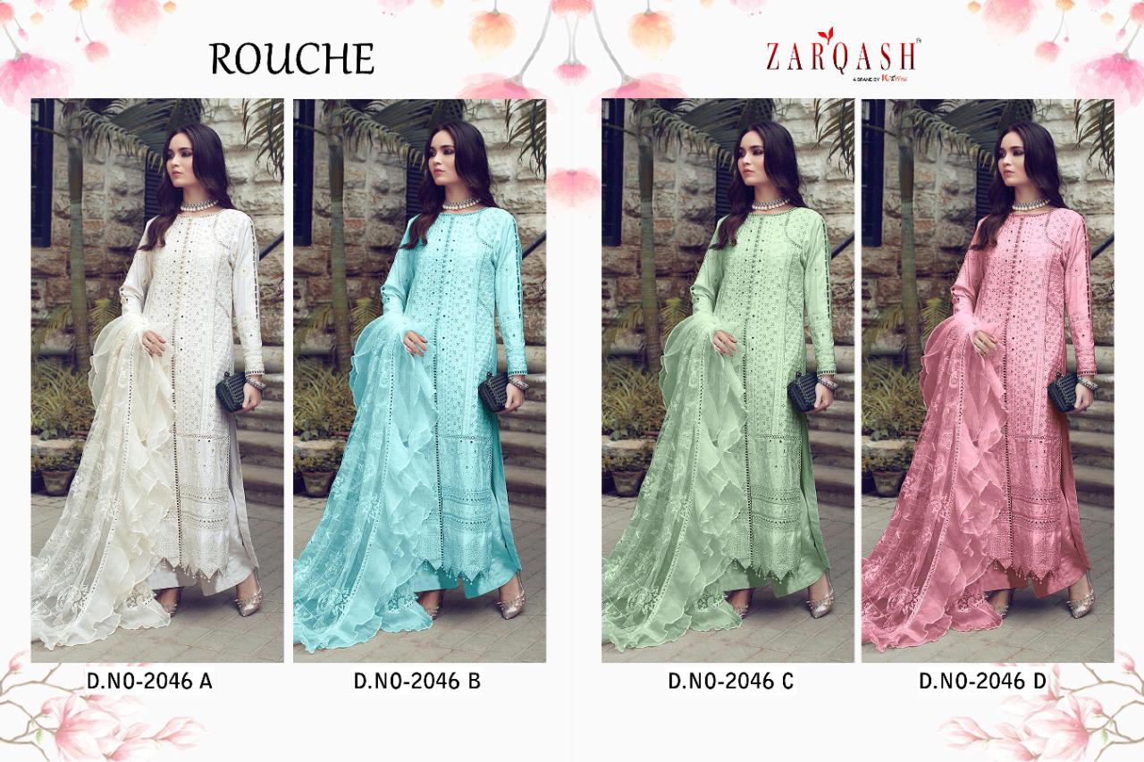 Zarqash Rouche Designer Cotton Embroidery Pakistani Salwar Suits Catalog