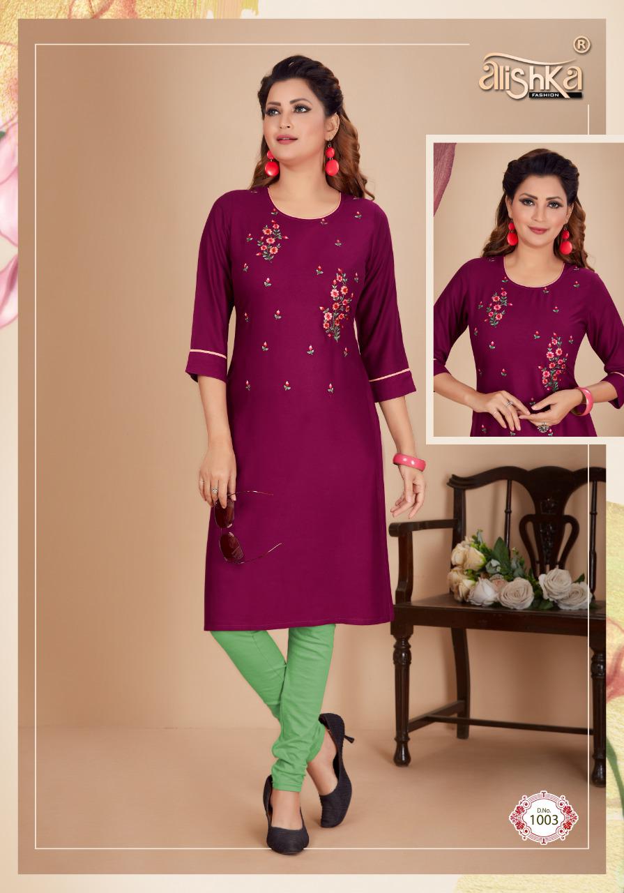 Alishka Titli Rayon Designer Embroidery Kurti Catalog