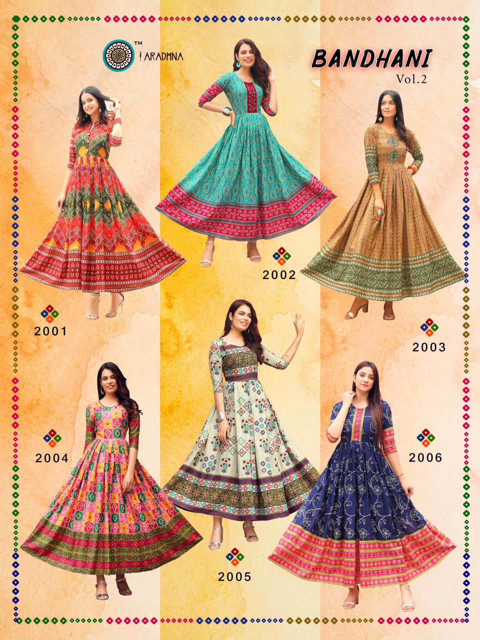 Aradhna Bandhani Vol 2 Heavy Cotton Anarkali Long Kurti Catalog