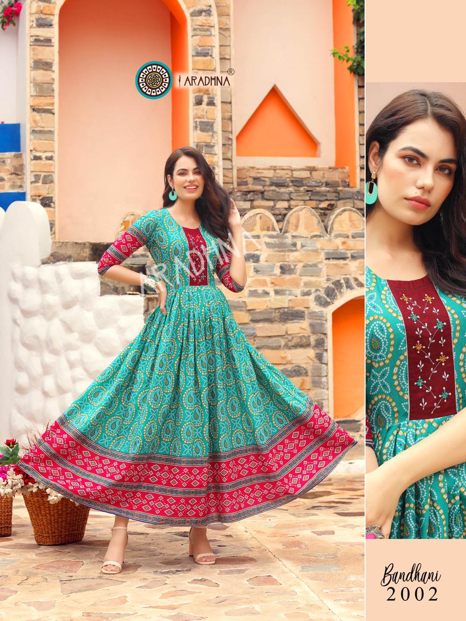 Aradhna Bandhani Vol 2 Heavy Cotton Anarkali Long Kurti Catalog