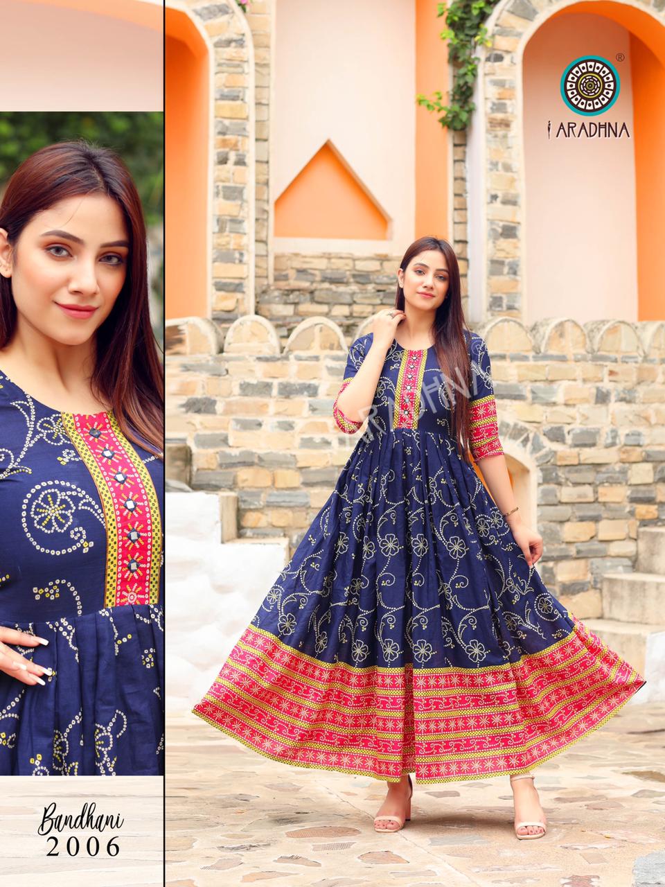 Aradhna Bandhani Vol 2 Heavy Cotton Anarkali Long Kurti Catalog